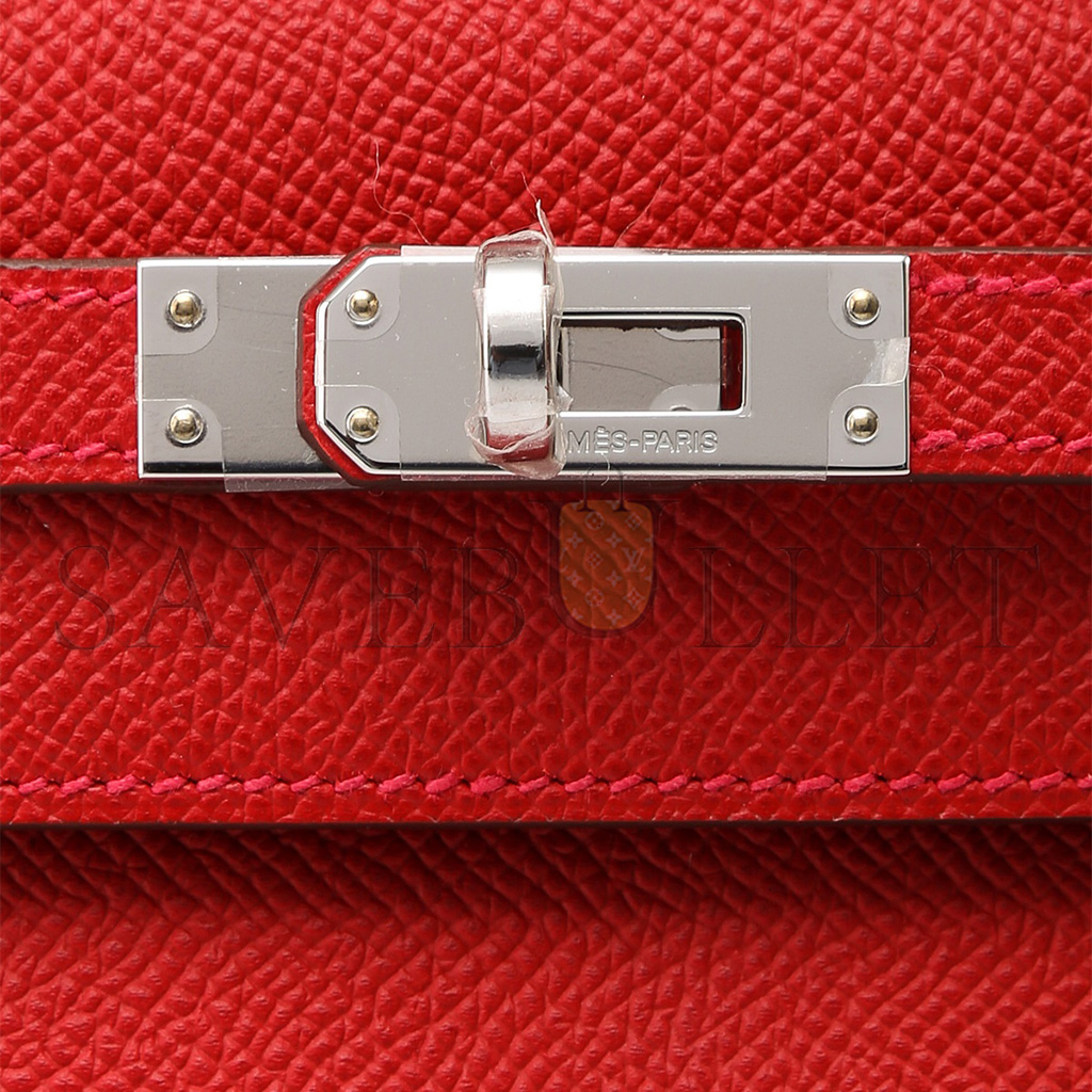 HERMES MASTER KELLY POCHETTE ROUGE CASAQUE EPSOM WITH PALLADIUM HARDWARE (22*14*7cm)